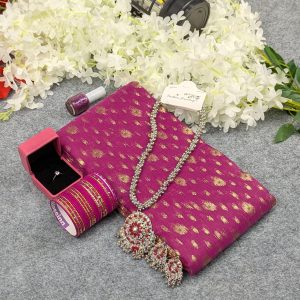 Premium Half Silk Jamdani Saree Combo Set - Purple - Image 5