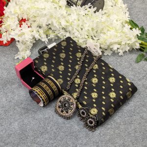 Premium Half Silk Jamdani Saree Combo Set - Black - Image 5