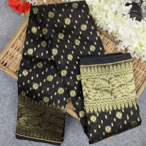 Premium Half Silk Jamdani Saree Combo Set - Black - Image 3