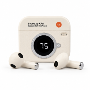 Q86 Retro Camera Design True Wireless Earbuds – Bluetooth 5.4 TWS with Leather Texture, Digital LED Display, Low Latency Gaming & ENC Noise Reduction - Image 4