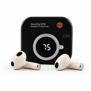 Q86 Retro Camera Design True Wireless Earbuds – Bluetooth 5.4 TWS with Leather Texture, Digital LED Display, Low Latency Gaming & ENC Noise Reduction - Image 5