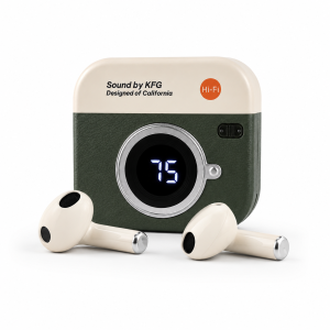 Q86 Retro Camera Design True Wireless Earbuds – Bluetooth 5.4 TWS with Leather Texture, Digital LED Display, Low Latency Gaming & ENC Noise Reduction - Image 6